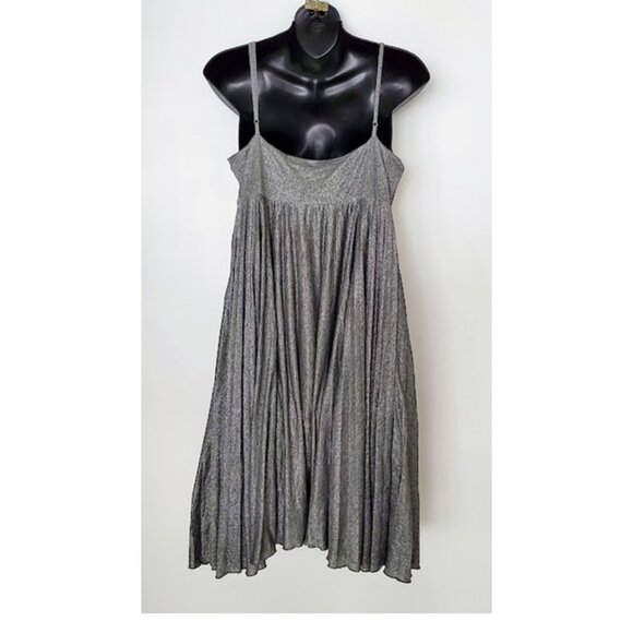 Shimmer Silver Max & Cleo Pleated Midi Slip Dress Sz L Baby Doll - Picture 3 of 9